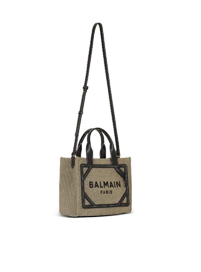 Balmain Handbags Women BArmy Small Tote Bag In Canvas And Leather Khaki