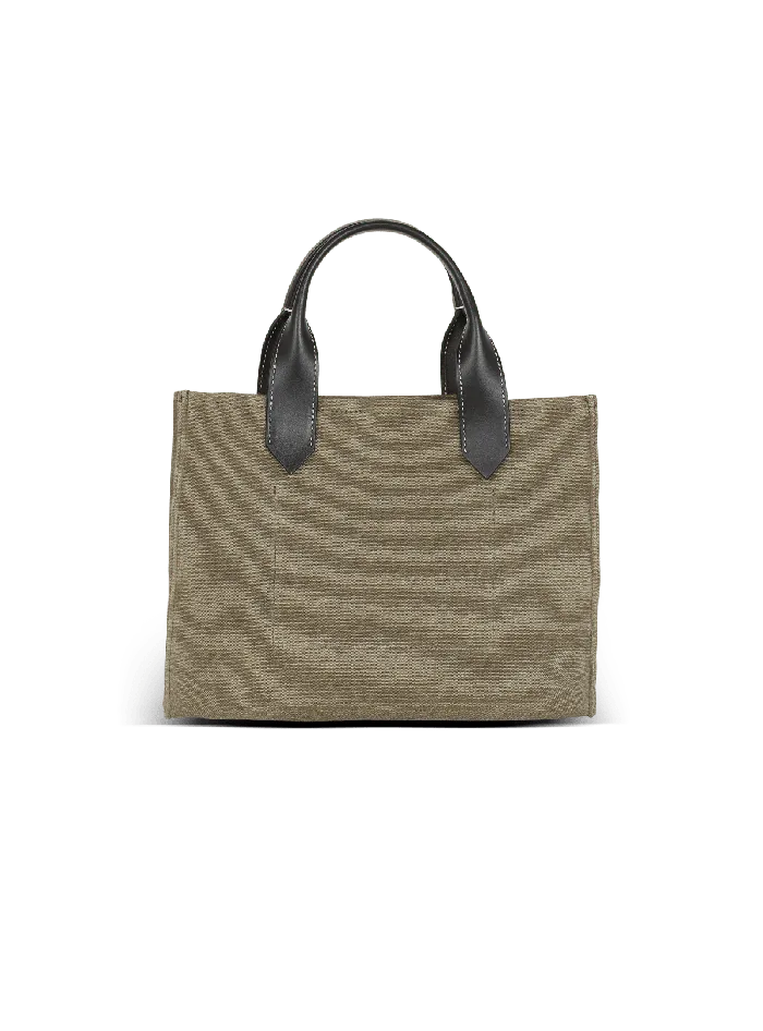 Balmain Handbags Women BArmy Small Tote Bag In Canvas And Leather Khaki