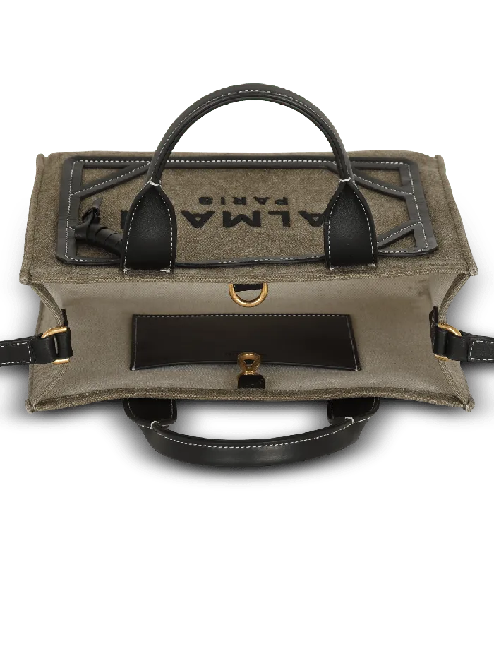 Balmain Handbags Women BArmy Small Tote Bag In Canvas And Leather Khaki