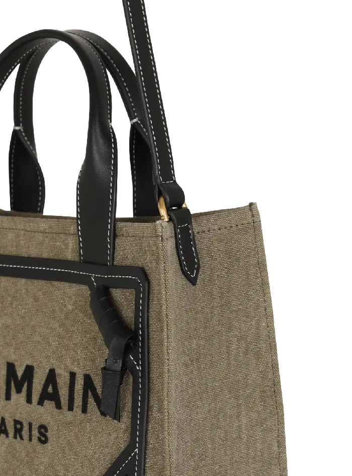 Balmain Handbags Women BArmy Small Tote Bag In Canvas And Leather Khaki