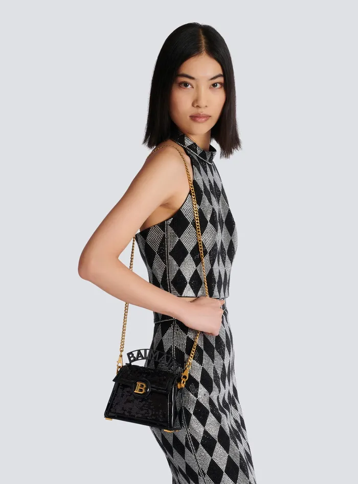 Balmain Handbags Women BBuzz Dynasty Small Bag In Leather And Sequins Black
