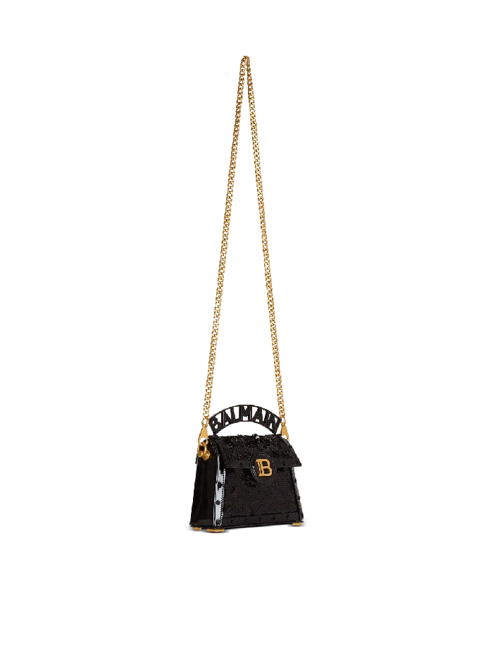 Balmain Handbags Women BBuzz Dynasty Small Bag In Leather And Sequins Black