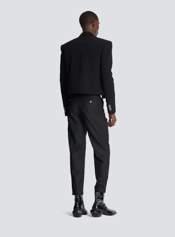 Balmain Jackets And Blazers Men Cropped Crepe Jacket With Palm Tree Embroidery Black