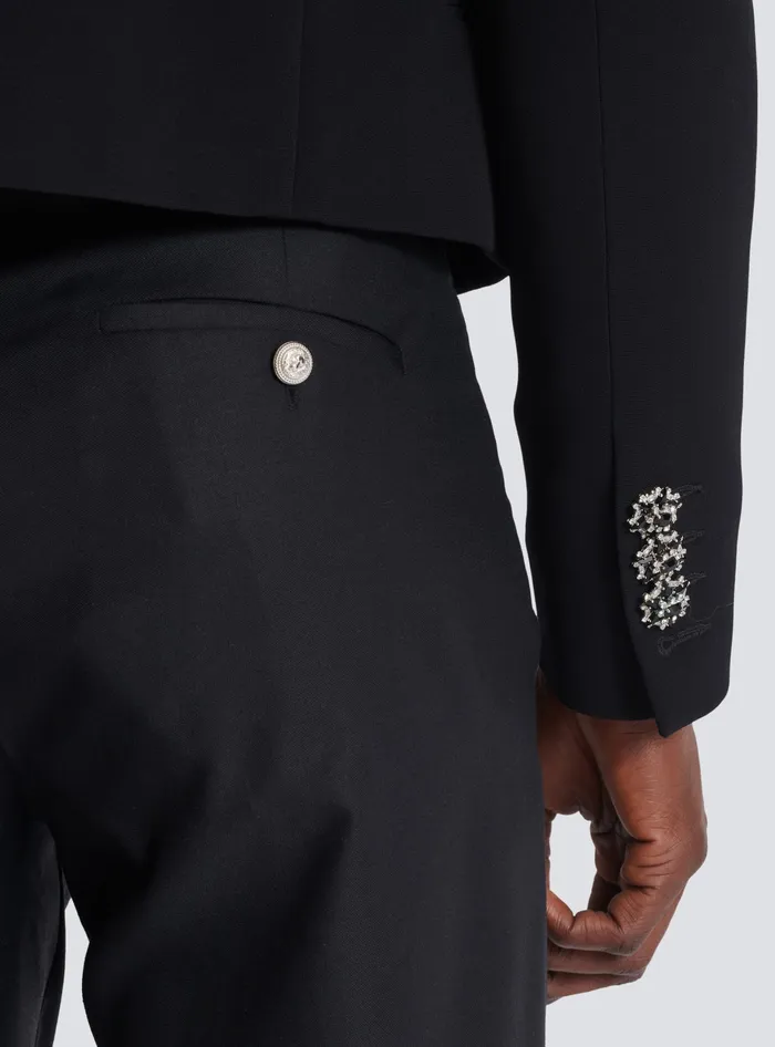 Balmain Jackets And Blazers Men Cropped Crepe Jacket With Palm Tree Embroidery Black
