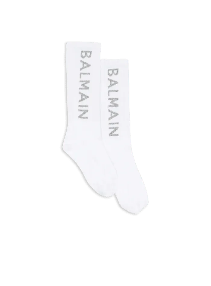 Balmain Kids High Socks With Logo White