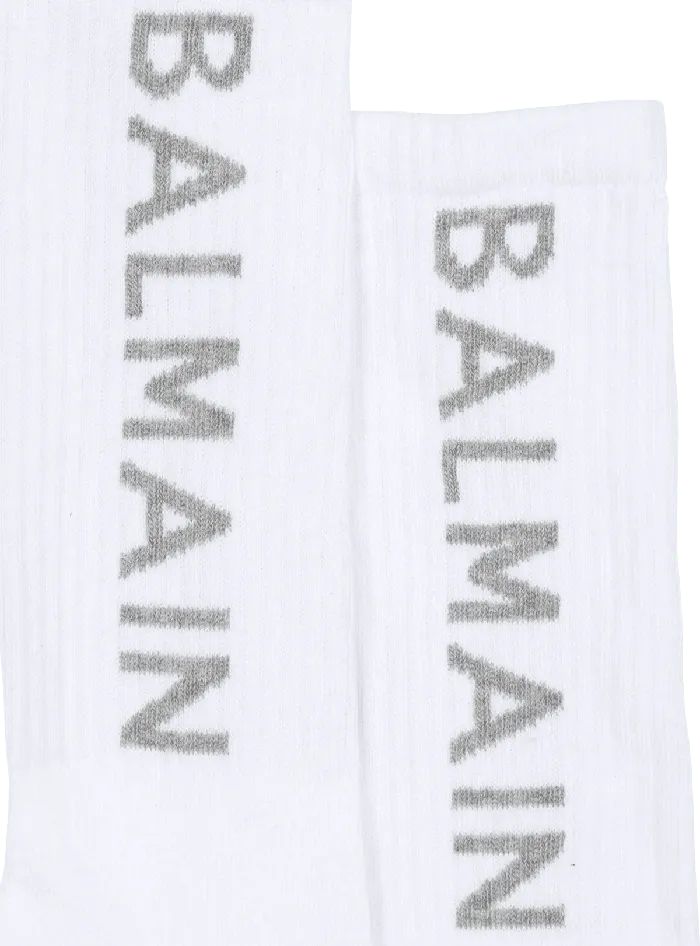 Balmain Kids High Socks With Logo White