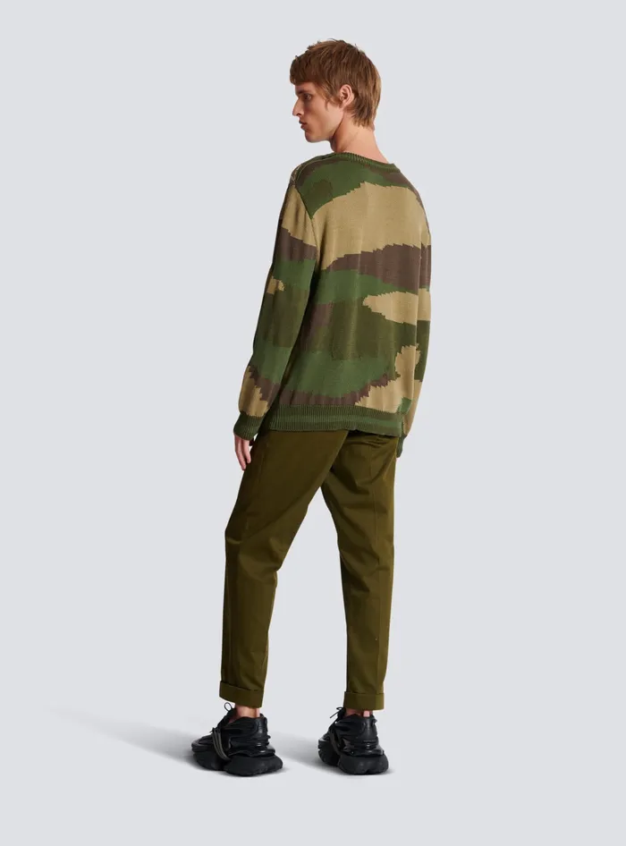 Balmain Knitwear Men Wool Camouflage Jumper Khaki