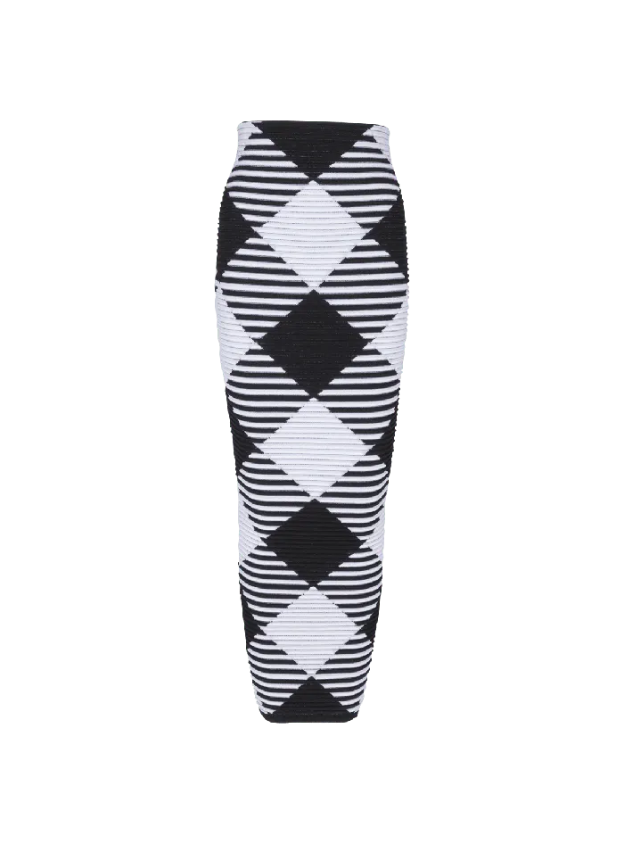 Balmain Knitwear Women Midlength Skirt In Rolled Gingham Knit Black
