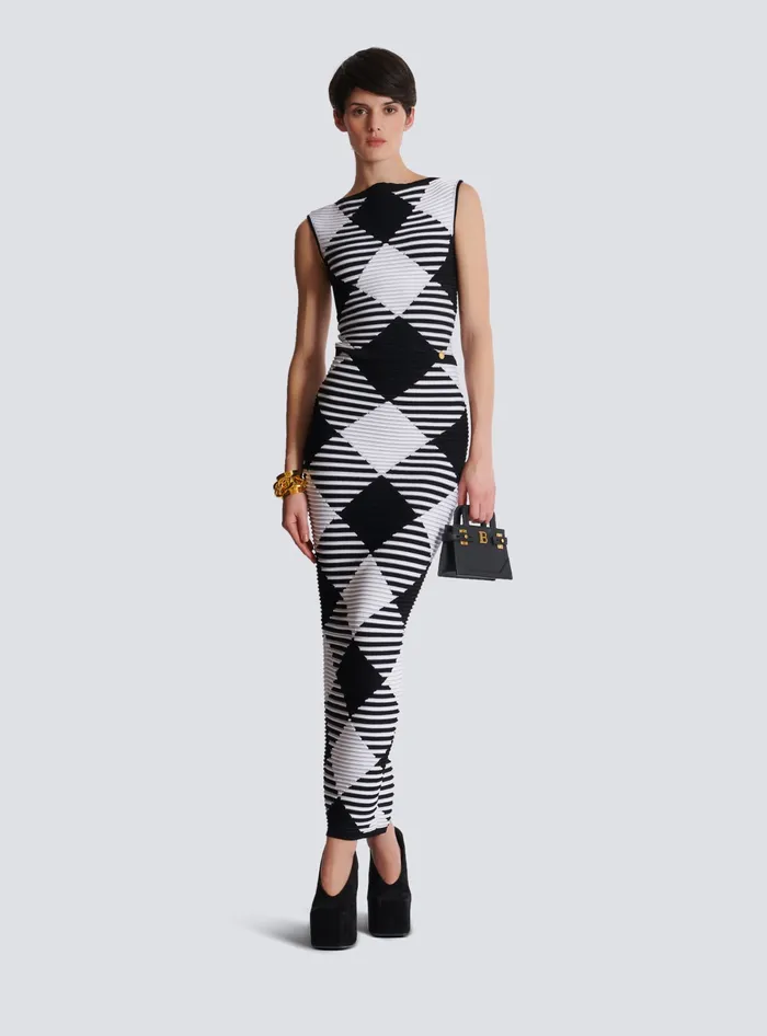 Balmain Knitwear Women Midlength Skirt In Rolled Gingham Knit Black