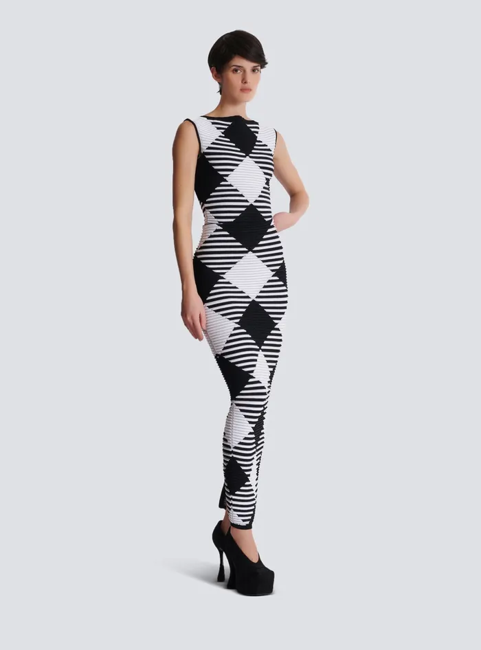 Balmain Knitwear Women Midlength Skirt In Rolled Gingham Knit Black