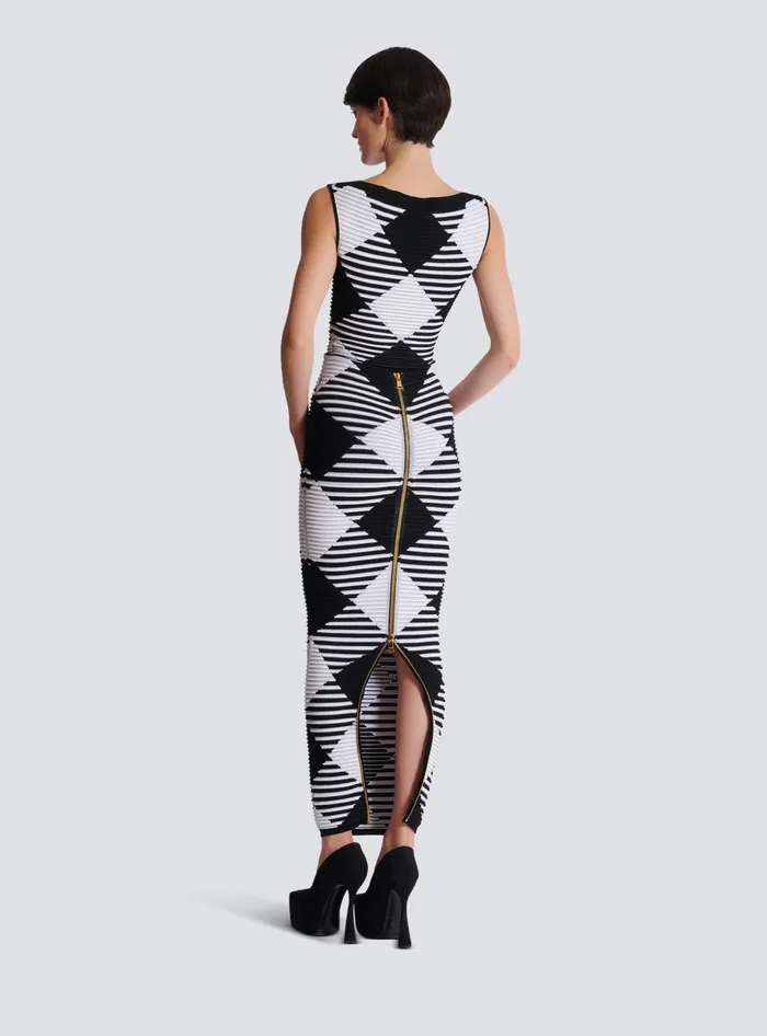 Balmain Knitwear Women Midlength Skirt In Rolled Gingham Knit Black