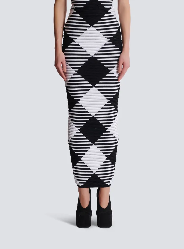 Balmain Knitwear Women Midlength Skirt In Rolled Gingham Knit Black