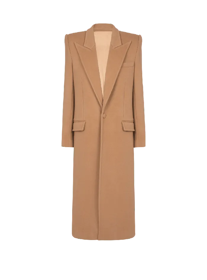 Balmain Outerwear Men Long Wool And Cashmere Coat Brown