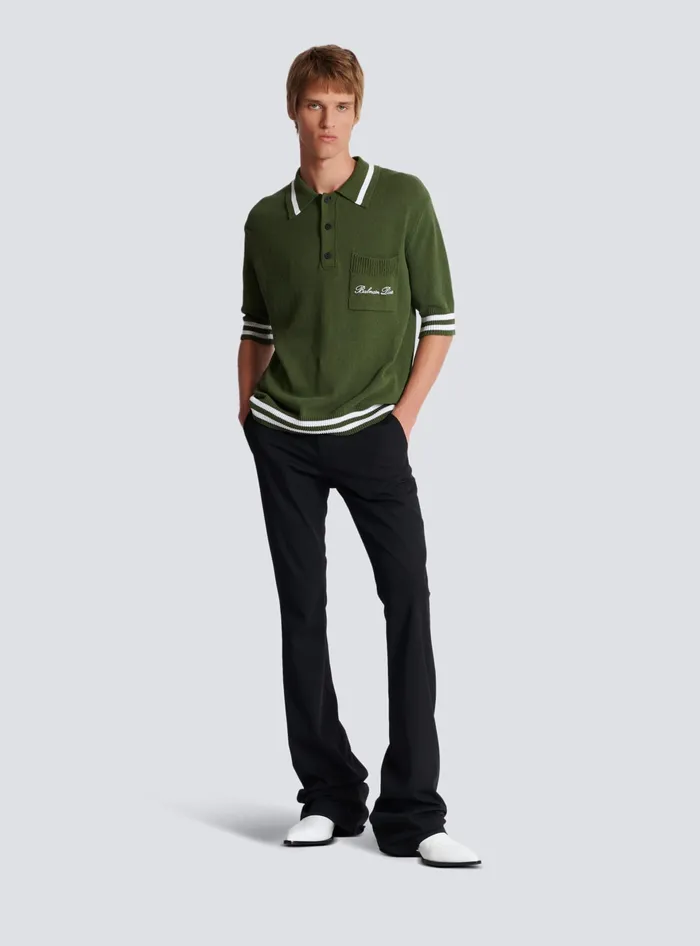 Balmain Shirts And Polos Men Signature Knit Polo Shirt Khaki