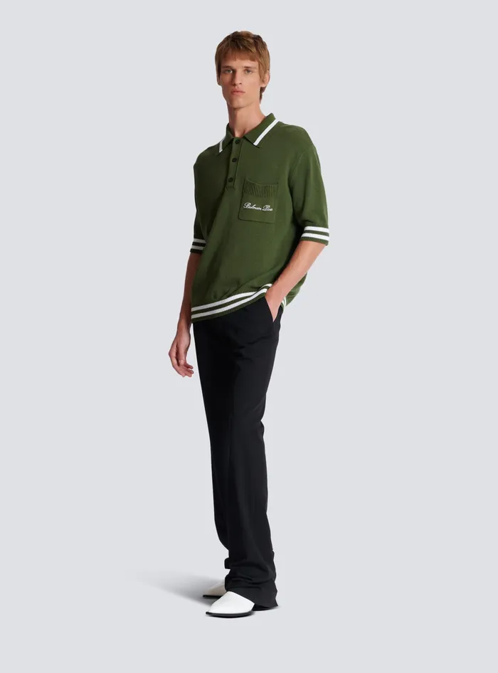 Balmain Shirts And Polos Men Signature Knit Polo Shirt Khaki
