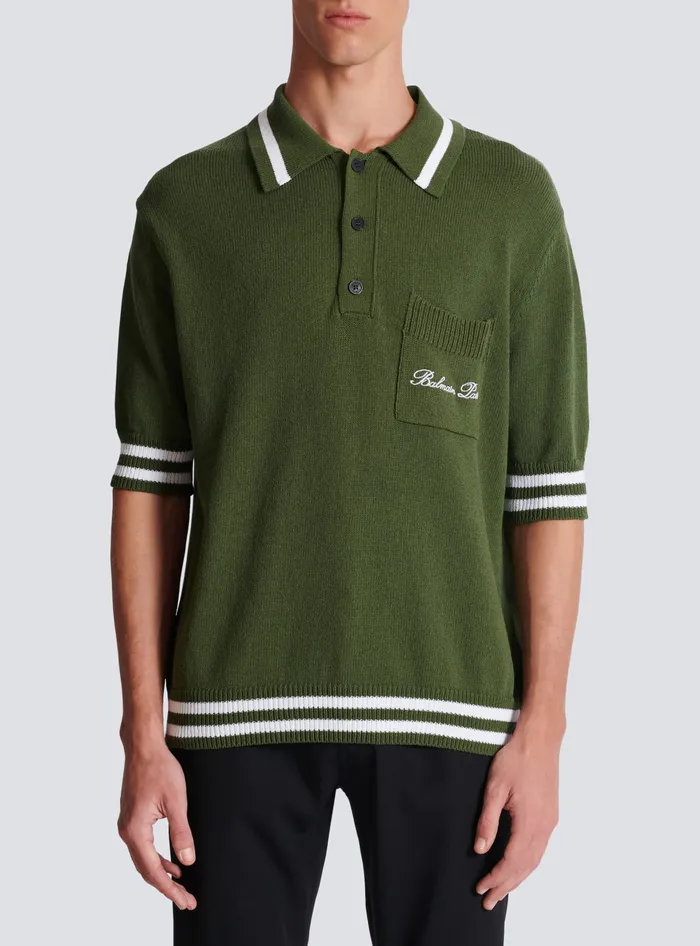 Balmain Shirts And Polos Men Signature Knit Polo Shirt Khaki
