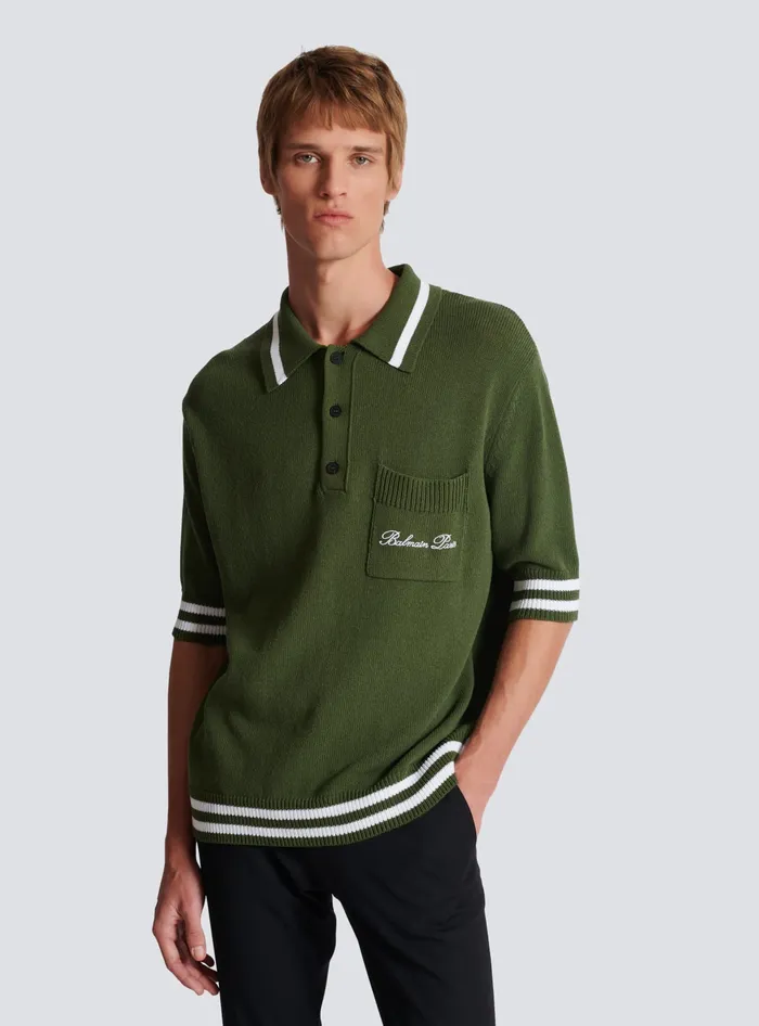 Balmain Shirts And Polos Men Signature Knit Polo Shirt Khaki