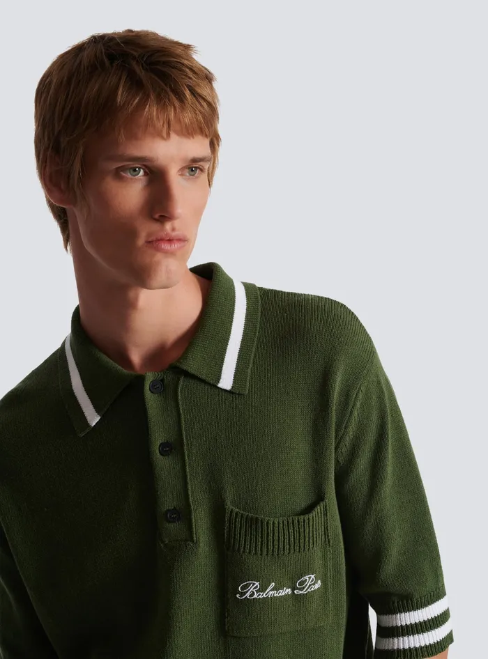 Balmain Shirts And Polos Men Signature Knit Polo Shirt Khaki