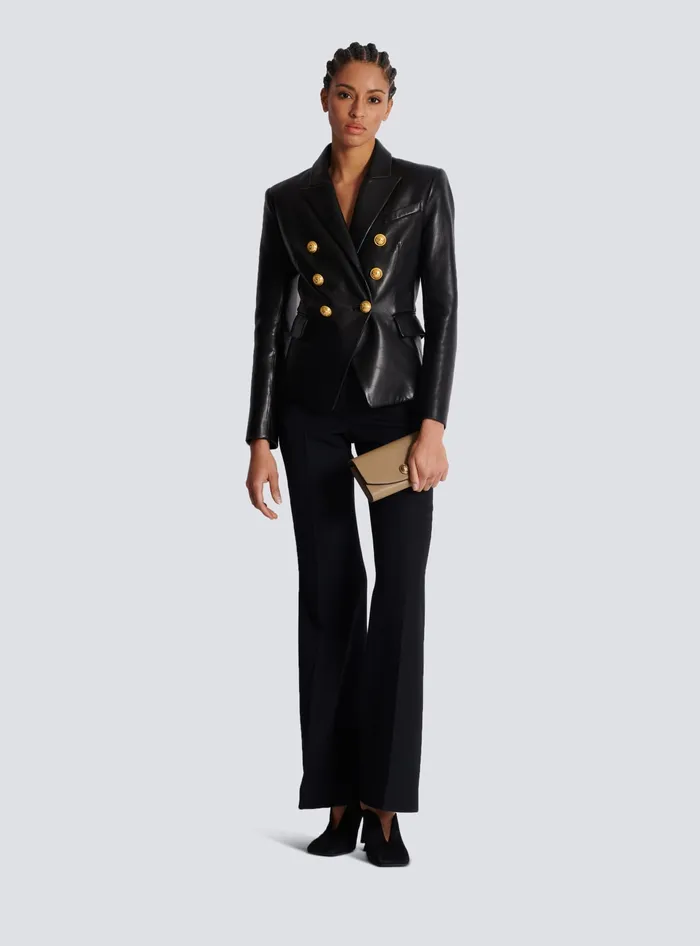 Balmain Small Leather Goods Women Emblegraveme Grained Calfskin Clutch Brown