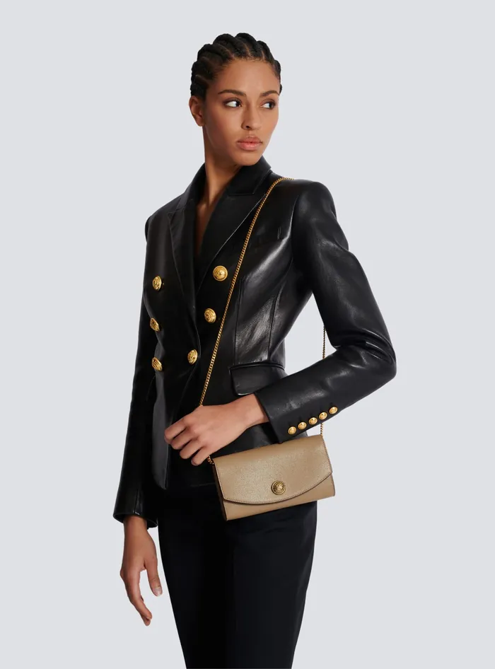 Balmain Small Leather Goods Women Emblegraveme Grained Calfskin Clutch Brown