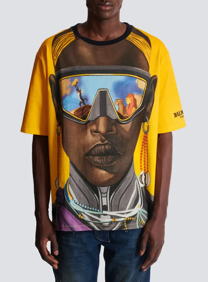 Balmain TShirts Men Disney X The Lion King 8211 Relaxed Tshirt With Nika Mtwana Print Multicolor