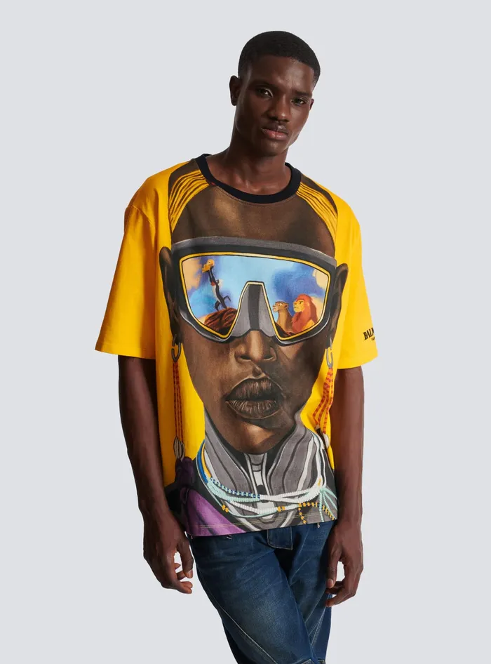 Balmain TShirts Men Disney X The Lion King 8211 Relaxed Tshirt With Nika Mtwana Print Multicolor