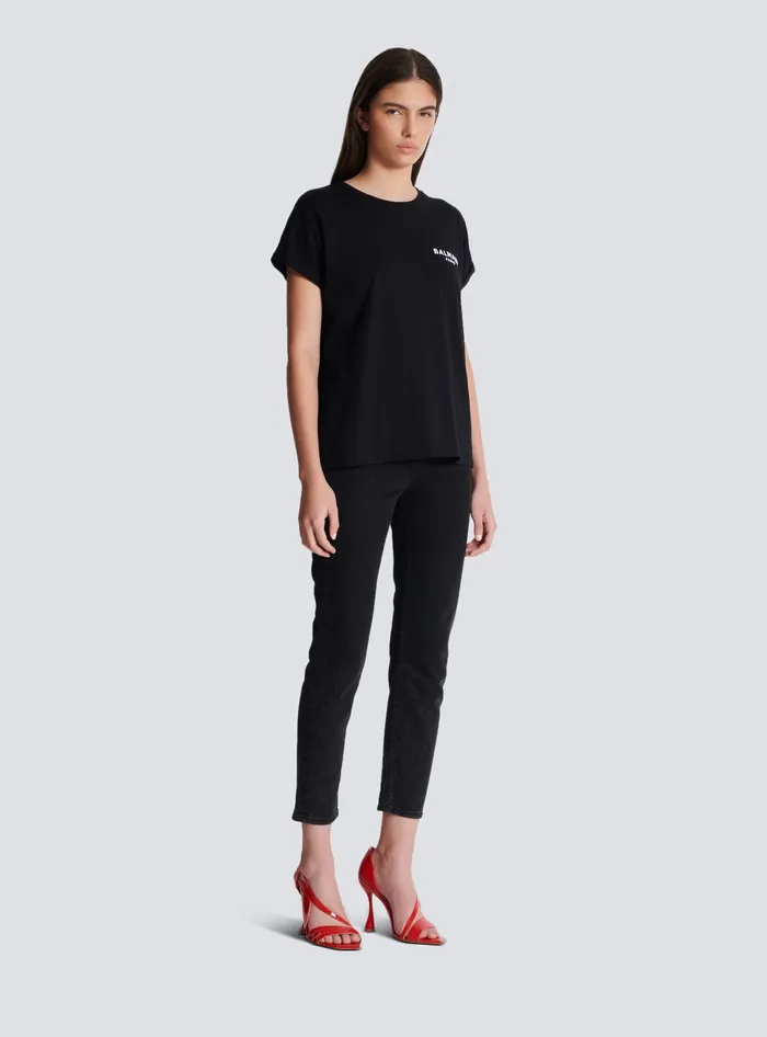 Balmain TShirts Women Tshirt With Flocked Paris Logo Black