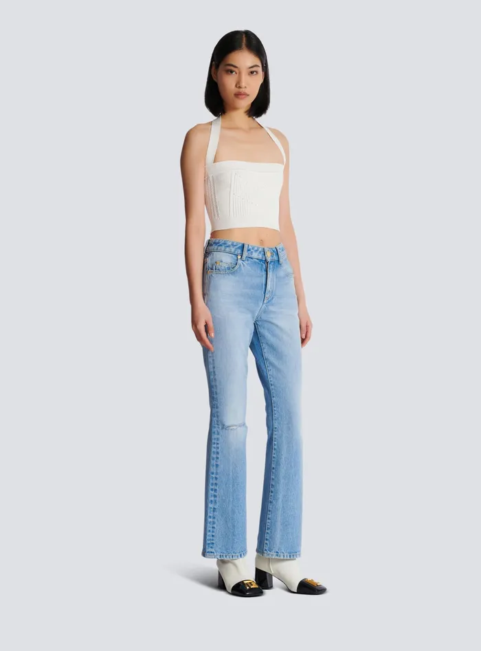 Balmain Tops And Shirts Women Knitted Halterneck Top White