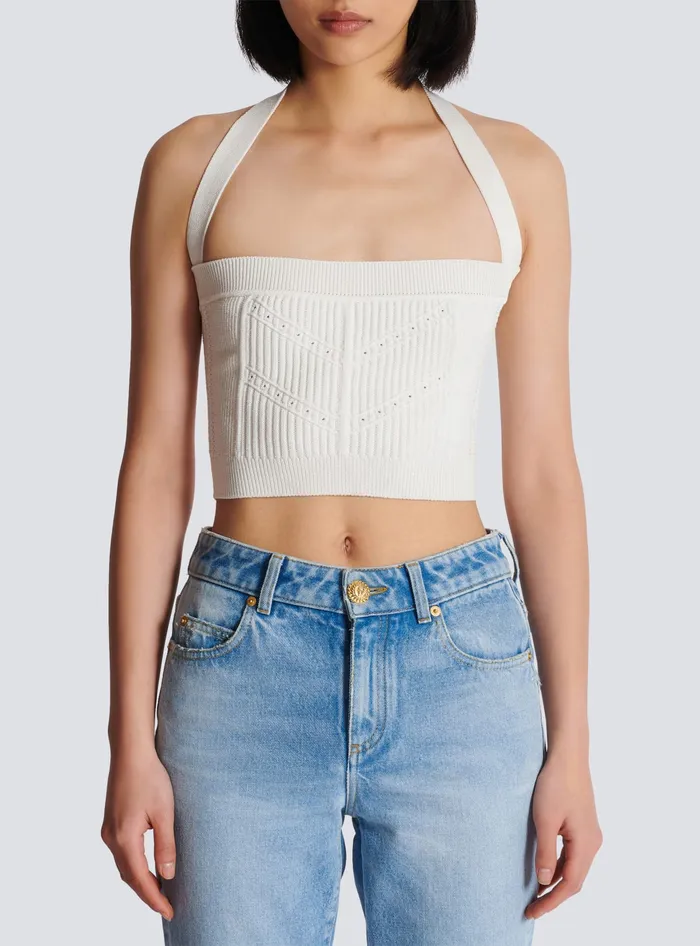 Balmain Tops And Shirts Women Knitted Halterneck Top White