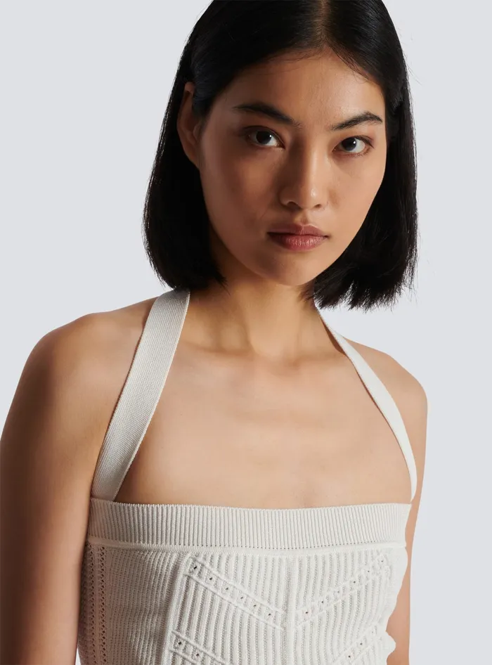 Balmain Tops And Shirts Women Knitted Halterneck Top White