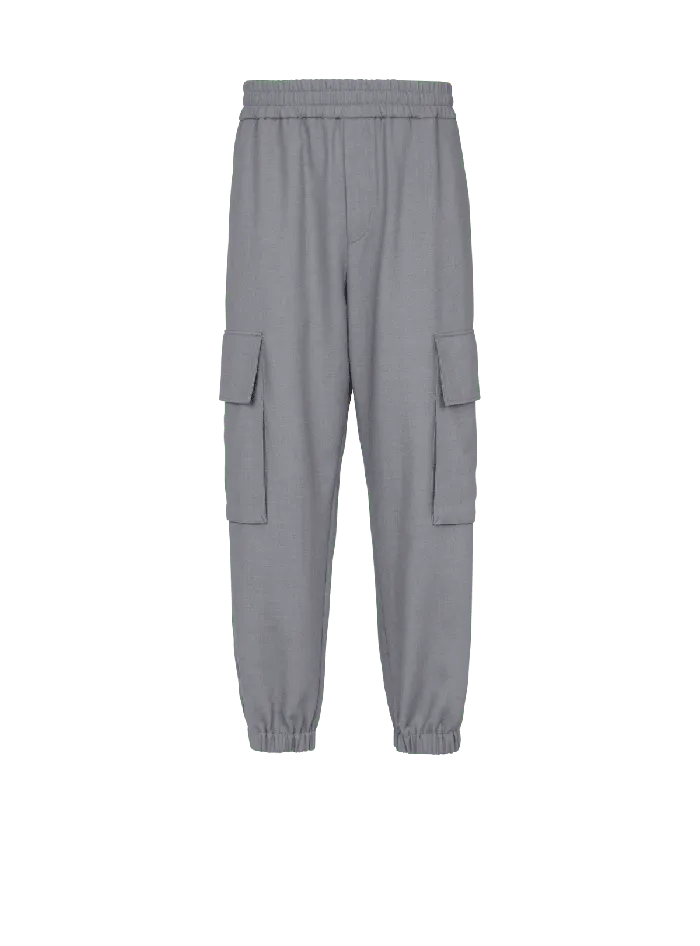 Balmain Trousers And Shorts Men Double Crepe Wool Cargo Trousers Grey
