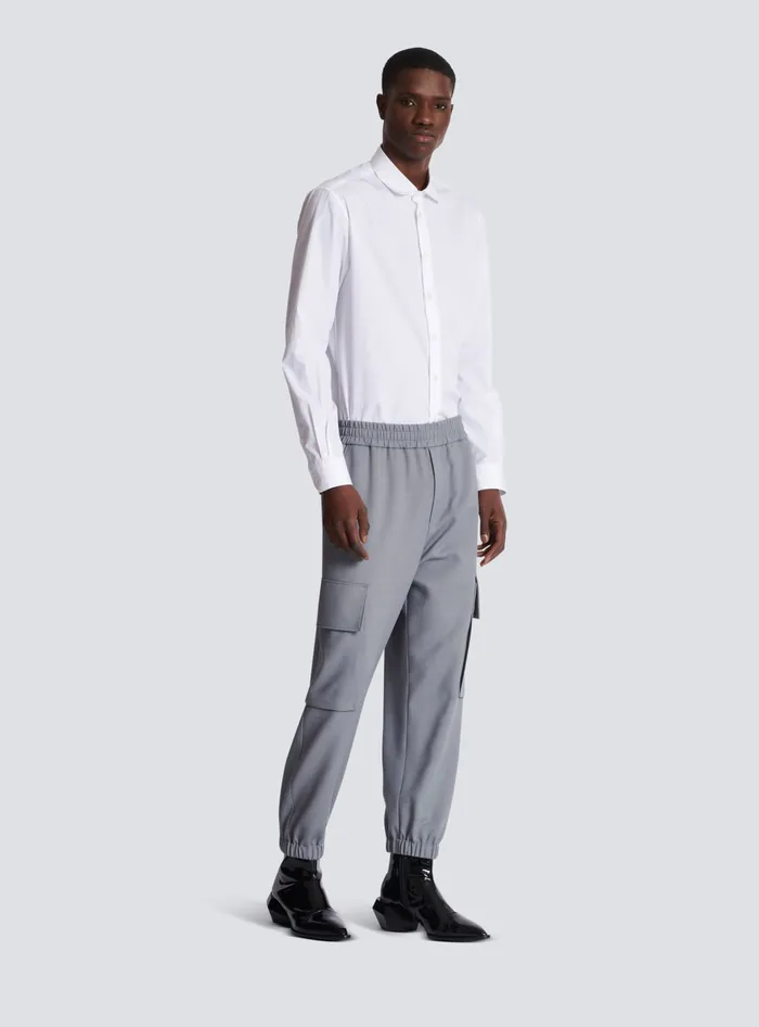 Balmain Trousers And Shorts Men Double Crepe Wool Cargo Trousers Grey