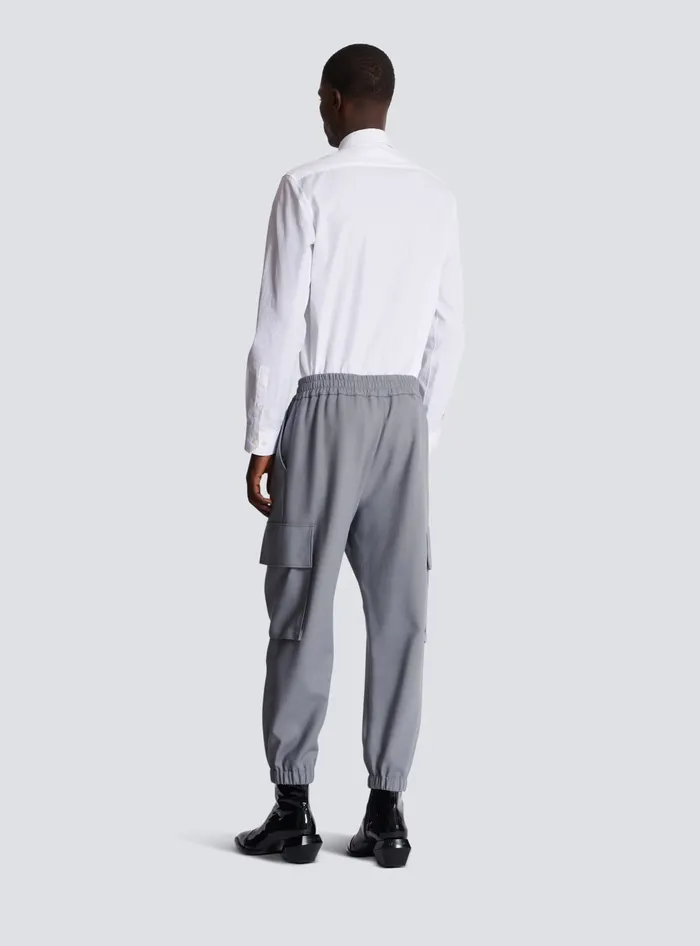 Balmain Trousers And Shorts Men Double Crepe Wool Cargo Trousers Grey