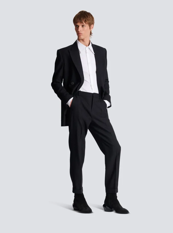 Balmain Trousers And Shorts Men Monogram Wool Trousers Black