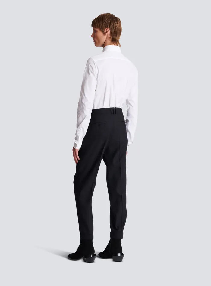 Balmain Trousers And Shorts Men Monogram Wool Trousers Black