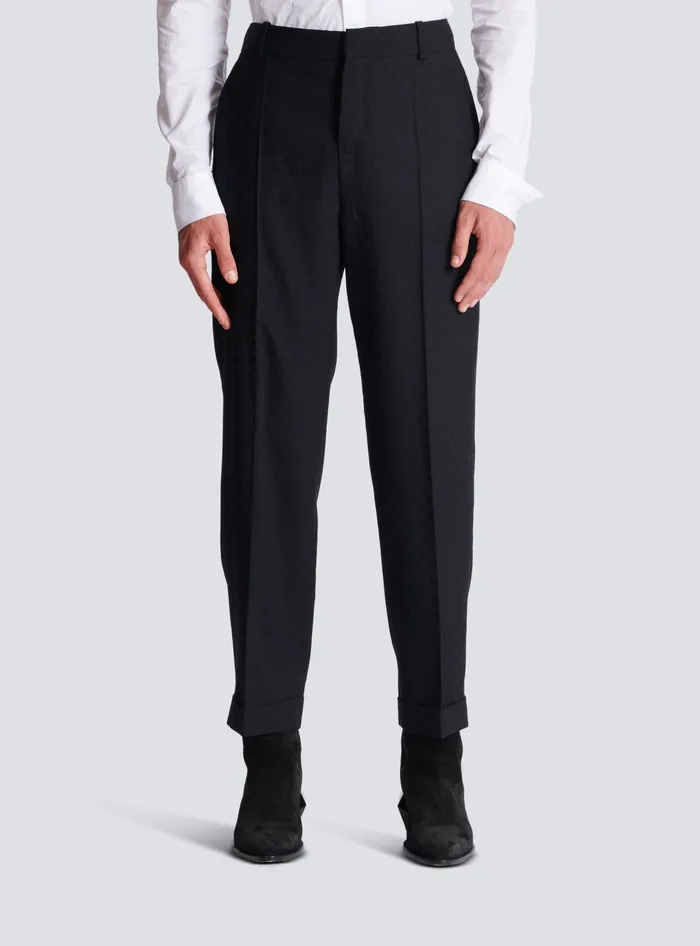 Balmain Trousers And Shorts Men Monogram Wool Trousers Black