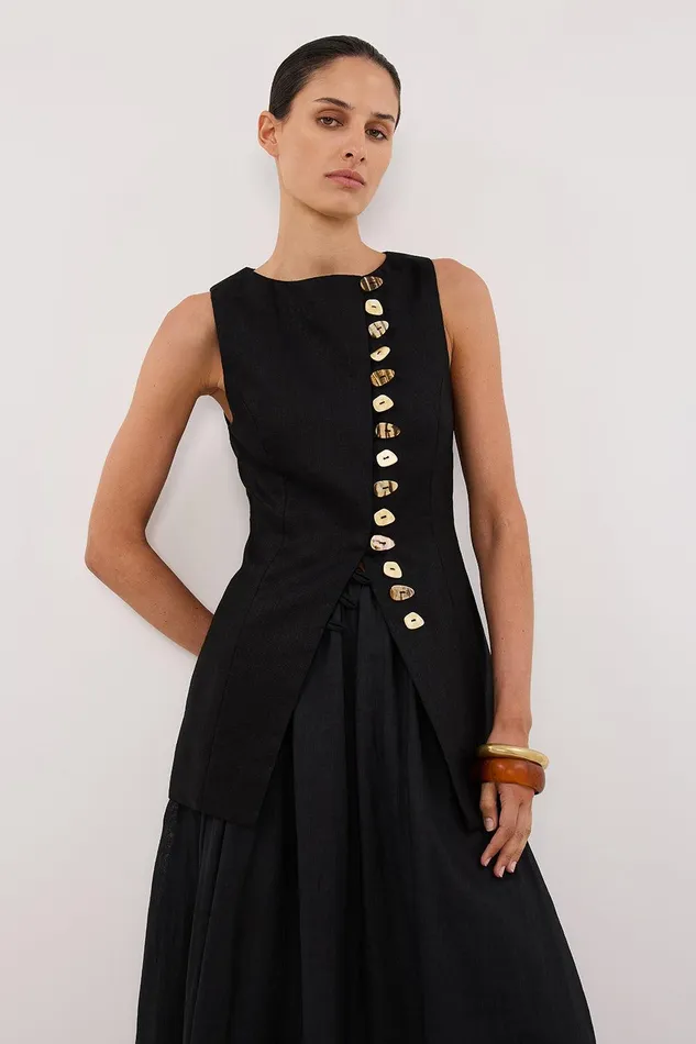 BAYLEE BLACK SLEEVELESS LINEN TOP Women DISSH Tops