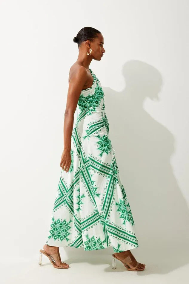 Beachwear Women Karen Millen Printed Cotton Voile One Shoulder Midi Dress Green