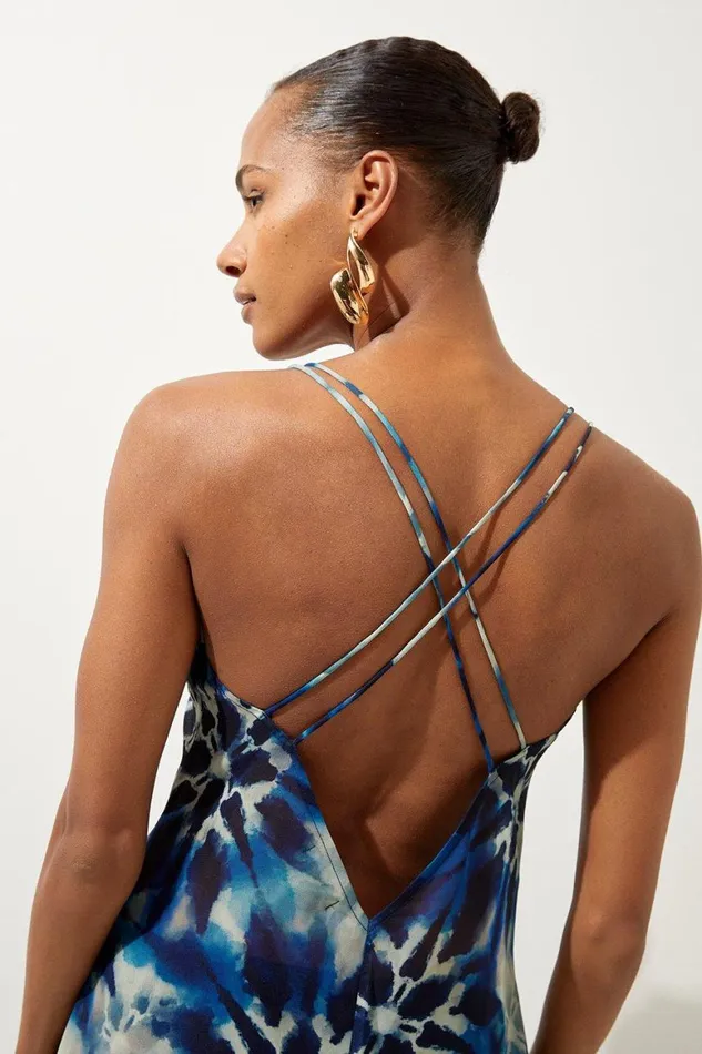 Beachwear Women Karen Millen Tie Dye Embellished Strappy Beach Maxi Dress Dark Blue