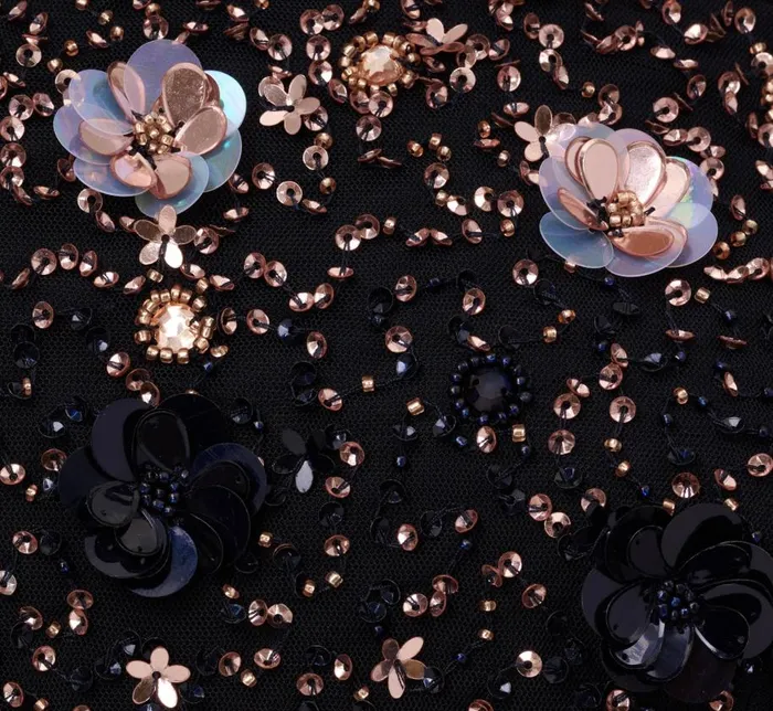 Beaded Dresses Womens Adrianna Papell Off The Shoulder AnkleLength Beaded Dress With Sequin Rosettes In Navy Rosegold
