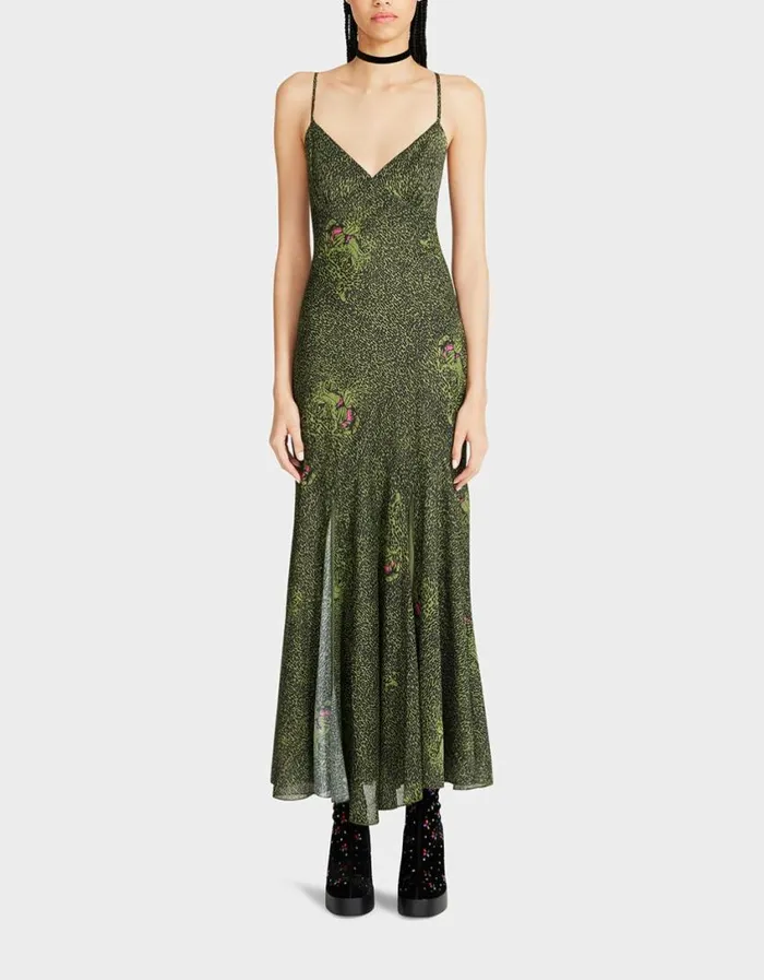 Betsey Johnson Women ADDISON MIDI DRESS GREEN LEOPARD Leopard