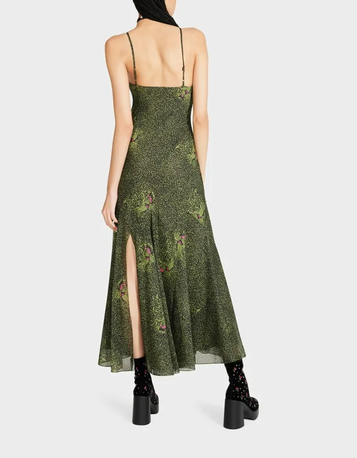 Betsey Johnson Women ADDISON MIDI DRESS GREEN LEOPARD Leopard
