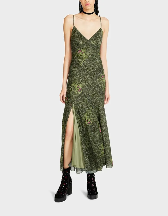 Betsey Johnson Women ADDISON MIDI DRESS GREEN LEOPARD Leopard