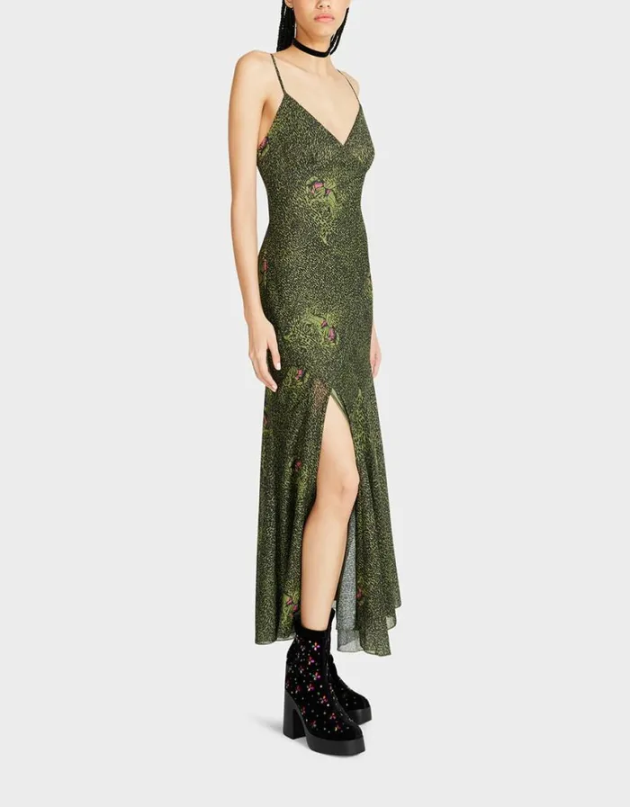 Betsey Johnson Women ADDISON MIDI DRESS GREEN LEOPARD Leopard