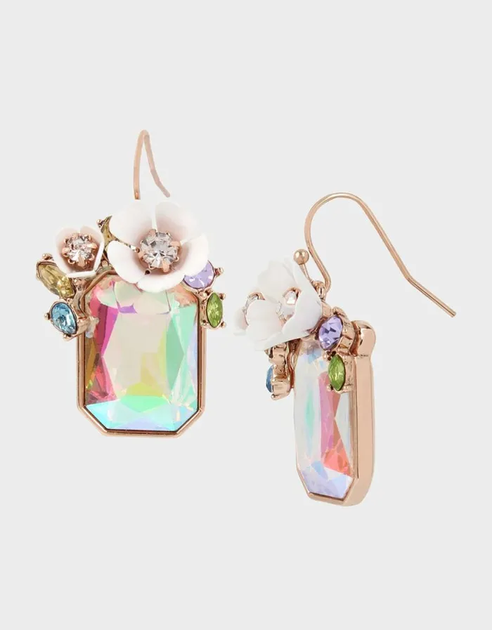 Betsey Johnson Women BETSEYS FLOWER STONE DROP EARRINGS WHITE