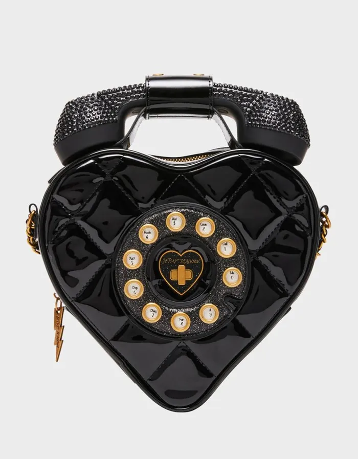 Betsey Johnson Women KITSCH PHONE TAG CROSSBODY BLACK Black