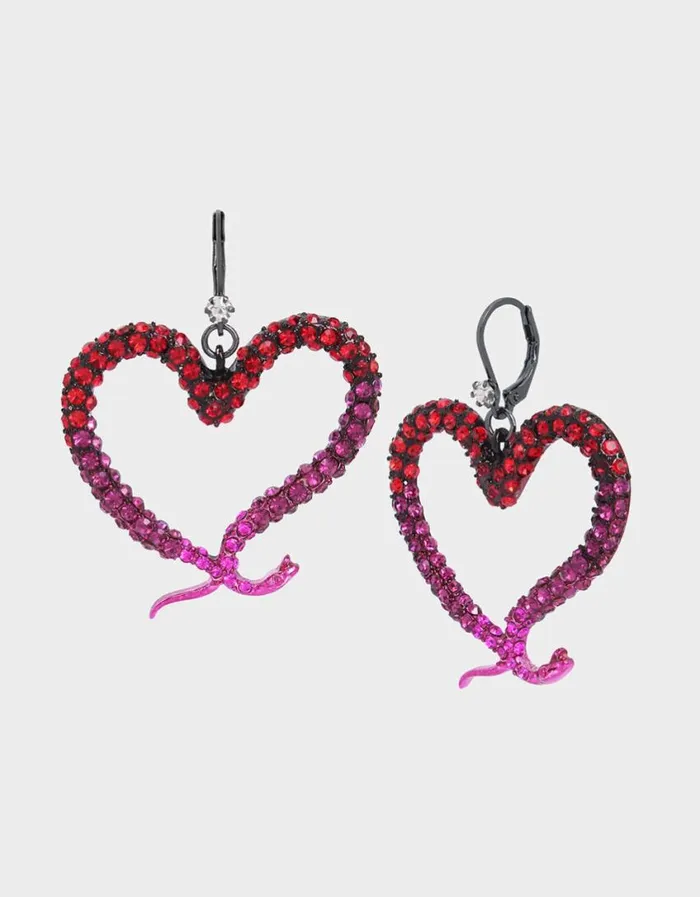 Betsey Johnson Women MIDNIGHT GARDEN HEART DROP EARRINGS FUCHSIA