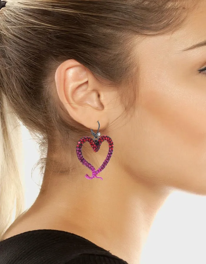 Betsey Johnson Women MIDNIGHT GARDEN HEART DROP EARRINGS FUCHSIA Betsey Johnson Women MIDNIGHT GARDEN HEART DROP EARRINGS FUCHSIA