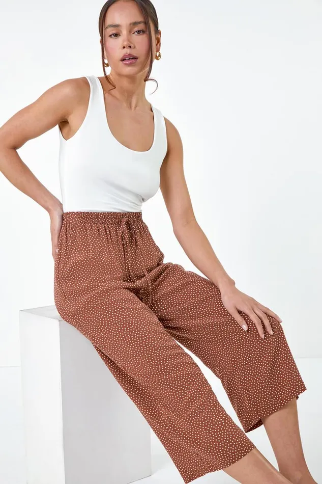Biscuit Petite Spot Print Stretch Culottes Women Roman Trousers