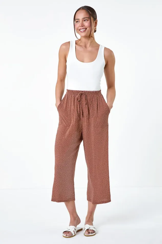 Biscuit Petite Spot Print Stretch Culottes Women Roman Trousers